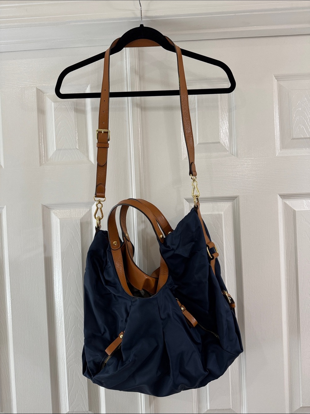 Vince Camuto Navy and Tan Convertible Shoulder Bag